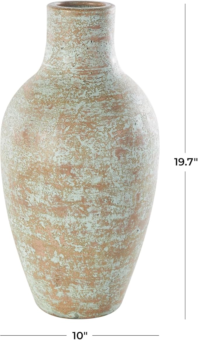 Deco 79 Ceramic Decorative Vase Antique Style Textured Patina Centerpiece Vase, Flower Vase for Home Decoration 10" x 10" x 20", Brown