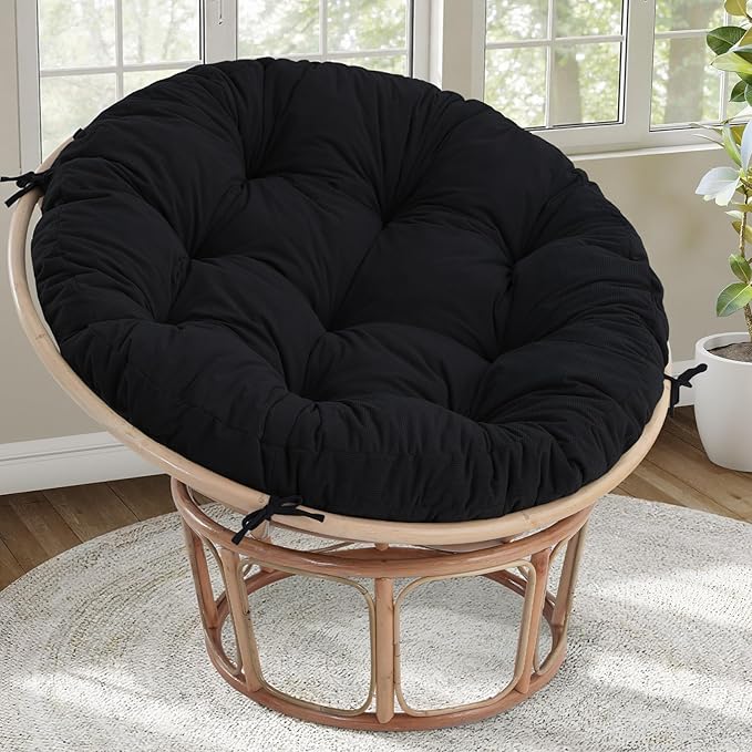 idee-home Papasan Chair Cushion, Circle Papasan Chair Cushion(Cushion Only) | Papasan Cushion with Thick Corduroy Cover, 48 x 48 Inch Cushion for Egg Chair, Black