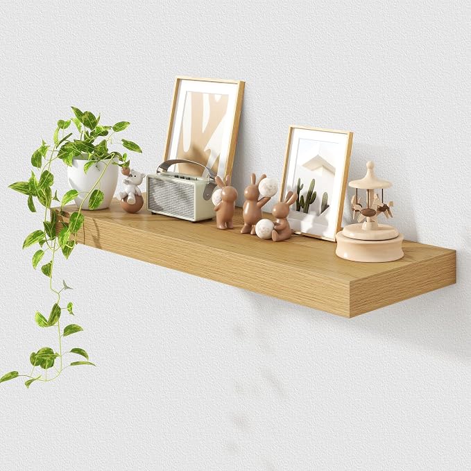 FLYJOE 12 Inch Deep Floating Shelves | 36 Inch Oak Floating Shelves | 36" W x 12" D Rustic Wood Shelves for Wall | Deep Oak Shelves for Living Room Bathroom Laundry Room Kitchen