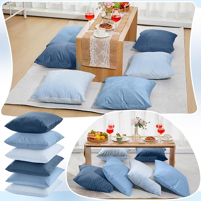 Berlune 6 Pcs Velvet Throw Pillow Covers 18" x 18" Decorative Cushion Cases Soft Pillowcase for Graduation Coquette Party Accessories Couch Sofa Bed Chair Home Decor, No Inserts (Blue Series)