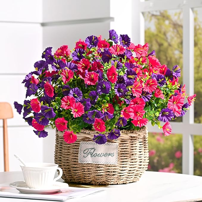 Waipfaru 24 Bundles Artificial Flowers for Outdoors Faux Plants Outdoor, UV Resistant Artificial Plants Outdoor, Silk Petunias Fake Flowers for Outside Home Decor Planter Porch Decoration, Mix Color