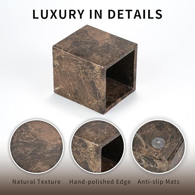 Marble Makeup Brush Holder - Brown Candle Toothbrush Cup for Bathroom Accessories, Decorative Pencil Organizer for Office Desk Aesthetic, Stone Utensil Container for Kitchen Countertop