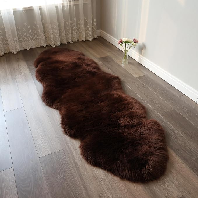 Sheepskin Rug, Fluffy Shaggy Area Rug, Super Soft 24‘’ x 72‘’ Sheepskin Hair Rug, Plush Rug, Decorative Rugs for Bedroom, Children's Room, Living Room (Brown, 24" x 72")