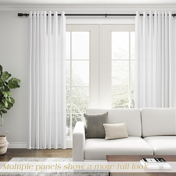 White Linen Curtains 108 Inches Long for Living Room Sliding Glass Door Light Filtering Privacy Semi Sheer Drapes Modern Elegant Cotton Textured Grommet Gauze Window Curtain for Bedroom 9 FT,52x108
