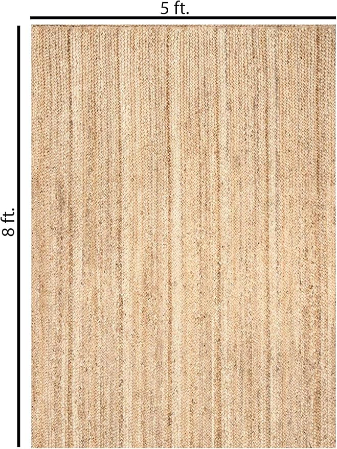 Hand Woven Jute Rug 5x8 Feet Rectangle - Handcrafted Braided Design, Indoor & Outdoor Reversible Natural Fiber Rug - Rustic Farmhouse Carpet for Living Room, Hallway, Bedroom (Natural, 5'x8')