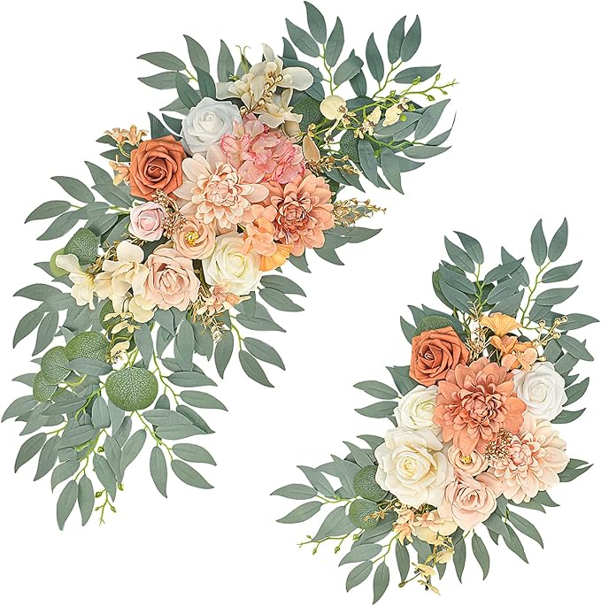 Burnt Orange Artificial Wedding Arch Flowers Set of 2, Fall Wedding Arch Floral Swags for Ceremony, Reception Welcome Sign, Backdrop Decoration