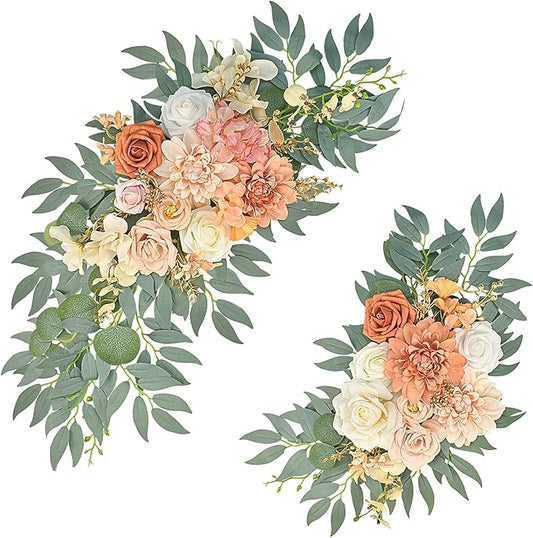 Burnt Orange Artificial Wedding Arch Flowers Set of 2, Fall Wedding Arch Floral Swags for Ceremony, Reception Welcome Sign, Backdrop Decoration