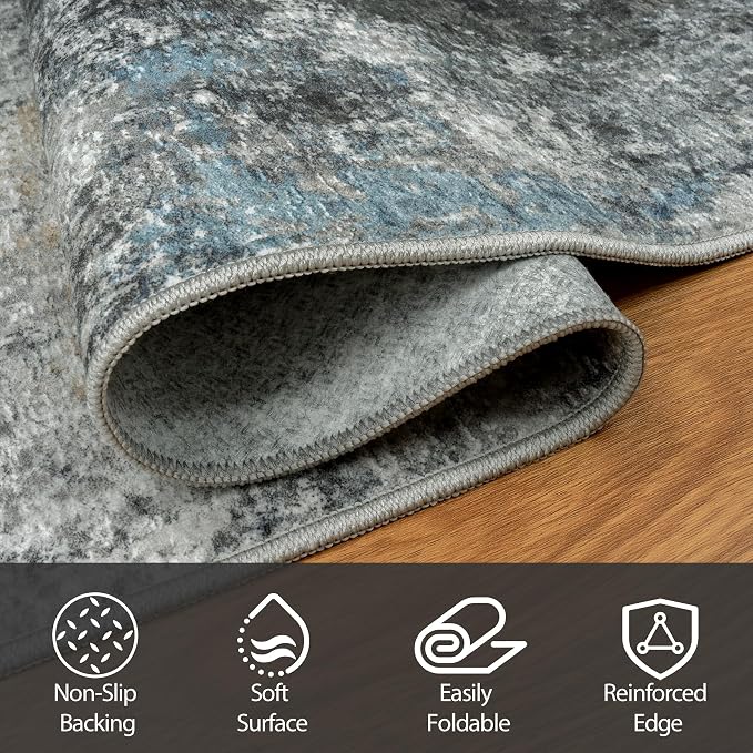 4x6 Area Rugs for Living Room Rug Washable: Abstract Rug for Dining Room Bedroom Carpet Non Slip 4 by 6 Indoor Modern Nursery Home Office Black Gold