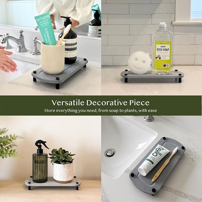 2PCS Water Absorbing Stone Soap Tray for Kitchen Bathroom Sink, Quick Dry Diatomaceous Earth Drying Rack and Shower Caddy, Soap Dispenser and Sponge Holder Organizer for Countertop