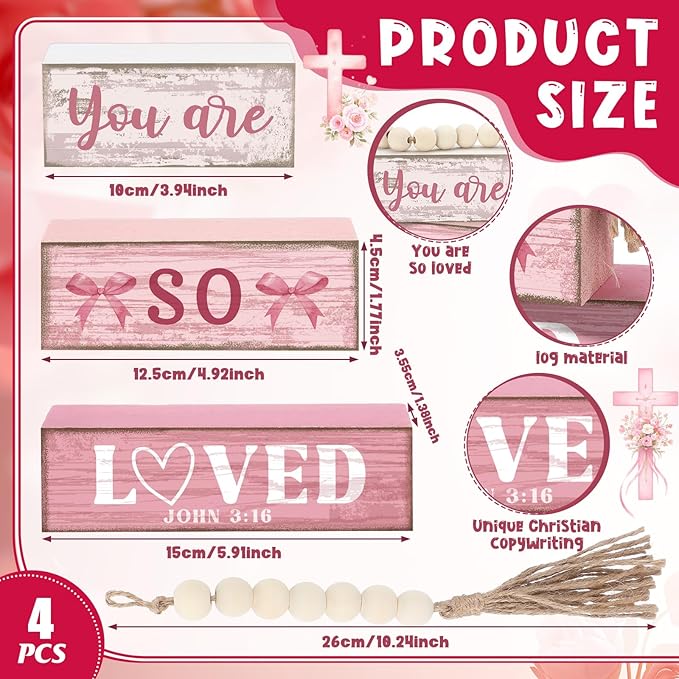 Yuntau 4 Pcs You Are So Love Wooden Farmhouse Heart Tiered Tray Decor Rustic Inspirational Quotes Wood Block Sign Gift Centerpiece Farmhouse Table for Desk Shelf Playroom
