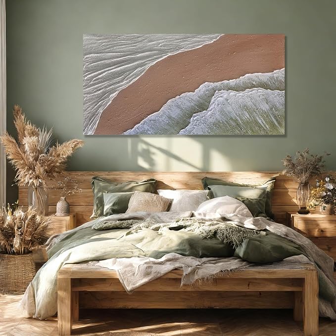 GAIDUOMAI Modern Abstract Canvas Art Coastal Wall Art Sands Beach Minimalist Textured Wall Decorations for Bedroom Office 29"x 58" Large Gallery Wall Decor