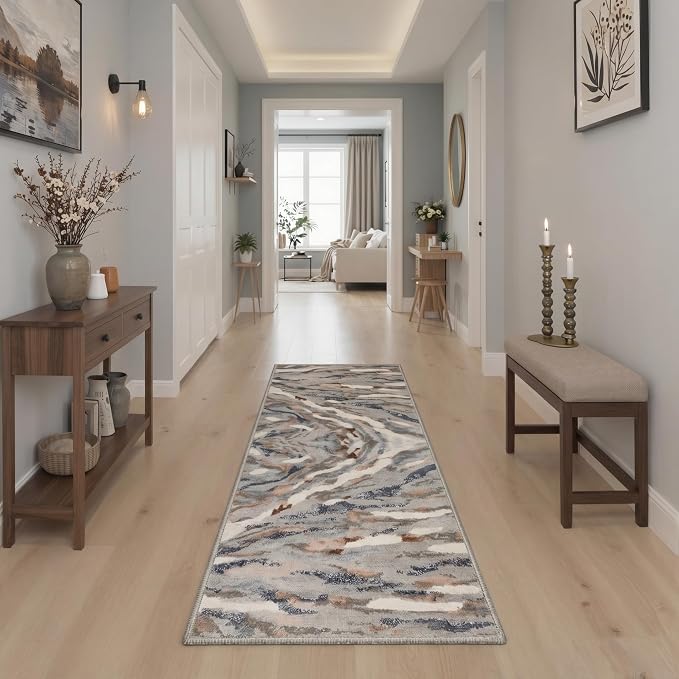BEIMO 2x3 Rugs for Entryway Entrance Kitchen Bathroom, Machine Washable Rug Modern Abstract Soft Area Rug, Low Pile Indoor Floor Carpet with Non Slip Backing, Warm Greige
