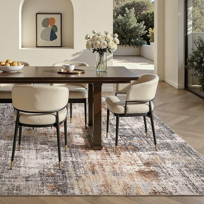 Area Rug Living Room Rugs - 5x7 Washable Large Soft Indoor Neutral Modern Abstract Low Pile Rug Carpet for Bedroom Dining Room Farmhouse Home Office - Grey Brown