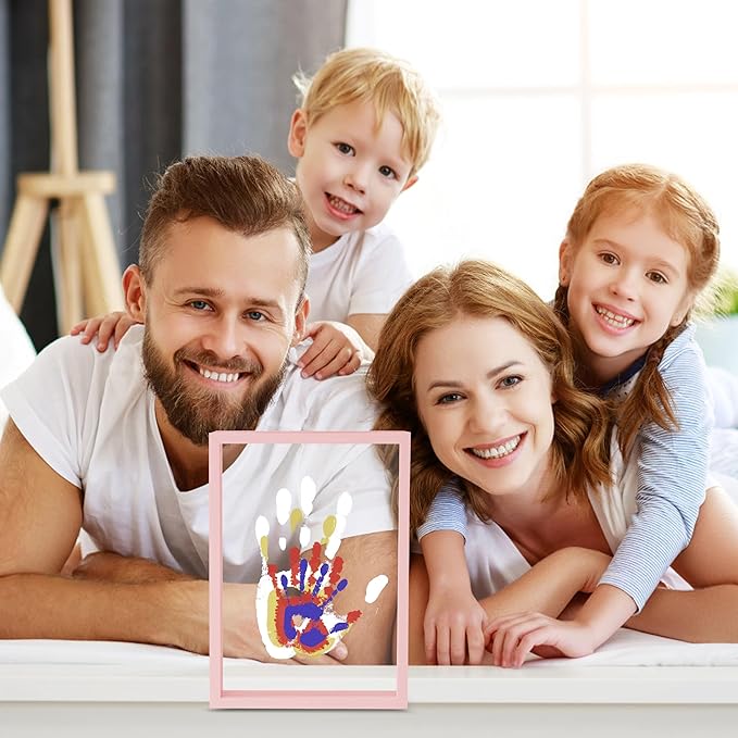 CHERRY CHEERS Family Handprint Kit, DIY Craft Keepsake Wooden Frame, Endless Gift Set, Non-Toxic Paints, Transparent Sheets (Pink)