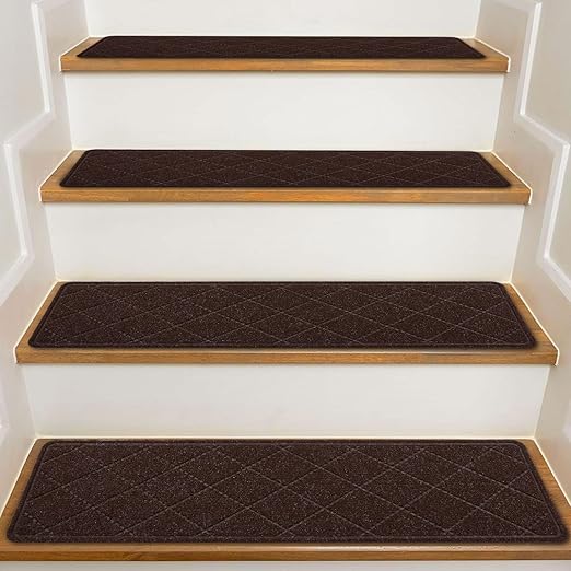 KOOTETA Stair Treads for Wooden Steps Indoor, 15 Pack 8" X 30" Non Slip Carpet Stair Treads with Reusable Adhesive for Kids Elders and Dogs, Surface Polyester TPR Backing Stair Rugs, Brown