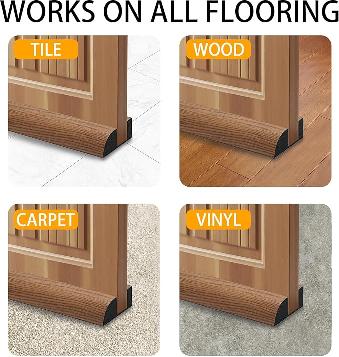 2 Pack Door Draft Stopper 36" Adjustable Under Door Draft Stopper Soundproofing 30 Inch to 36 Inch Noise Blocker Seal Large Gap up to 1.2", Easy to Install Wood Color