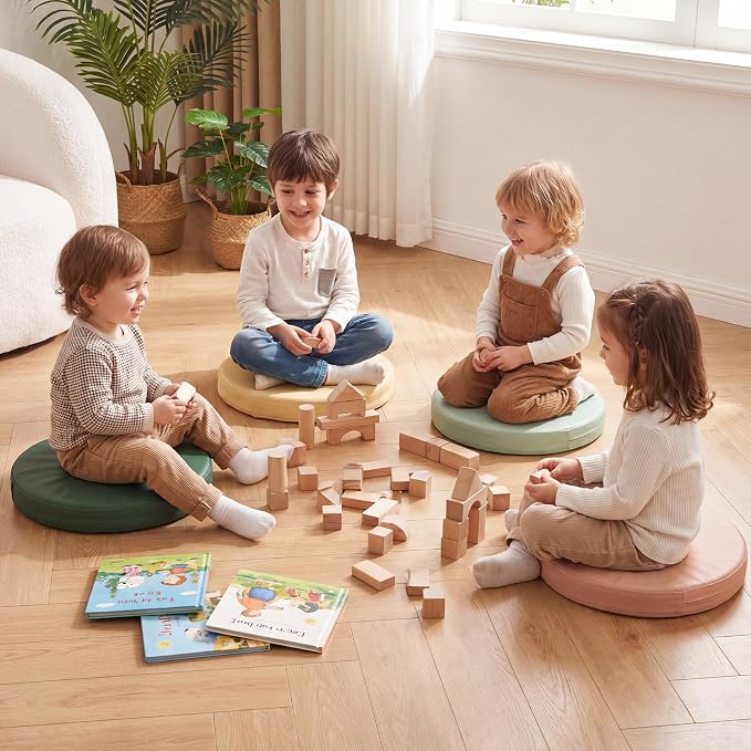 Juexica 4 Pcs Extra Thick Flexible Seating Floor Cushions Assorted Colored Pillow Floor Cushions for Classroom Soft Flexible Seating for Kids Learning Sitting Daycare School Chair (Matcha Color)