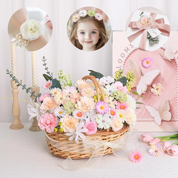 310Pcs Fake Flower Heads Mini Artificial Flower Bulk Silk Flowers for Decoration Small Faux Flower Heads Fabric Daisy Buds Floral for Crafts DIY Wedding Party Baby Shower Home Decor (Light Colors)