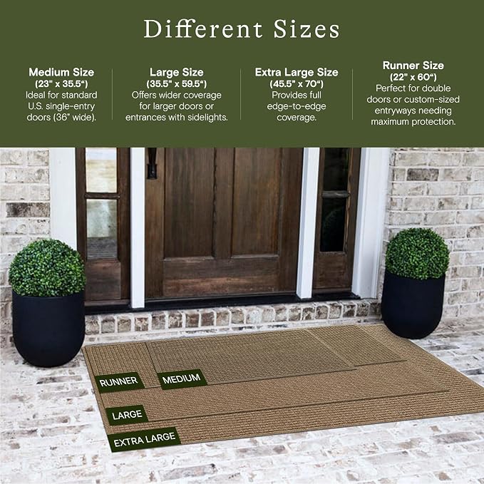 WaterHog Squares Front Door Mat Indoor Outdoor Entrance, Absorbent All-Weather Doormat with Non-Slip Rubber Backing, Dirt & Moisture Trapper, Low Profile, Easy Clean, Made in USA, 22"x60" Camel