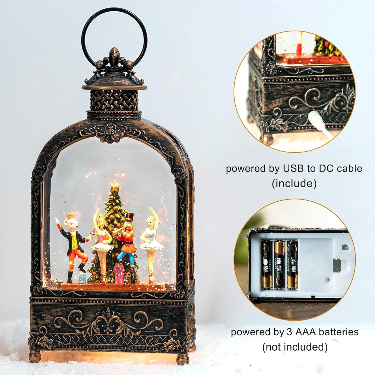 Nutcracker Christmas Snow Globes Lantern Christmas Snow Globe with Music Dance Soldier Nutcracker,6H Timer,USB Lined/Battery Operated Lighted Lantern for Christmas Festival Decoration Gifts