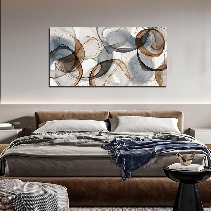 AOZEMI Large Abstract Canvas Wall Art Brown Wall Decor Light Blue Pictures Art Print Modern Artwork for Bedroom Bathroom Living Room Office 24"x 48"