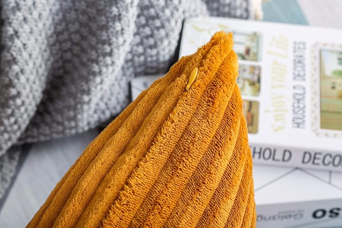 TangDepot Velvet Big Corduroy Pillow Covers 28x28 Light Brown 2-Pack | Soft wide-stripe corduroy pillow cover, hidden zipper, machine washable, easy refresh, for bedroom living room indoor outdoor