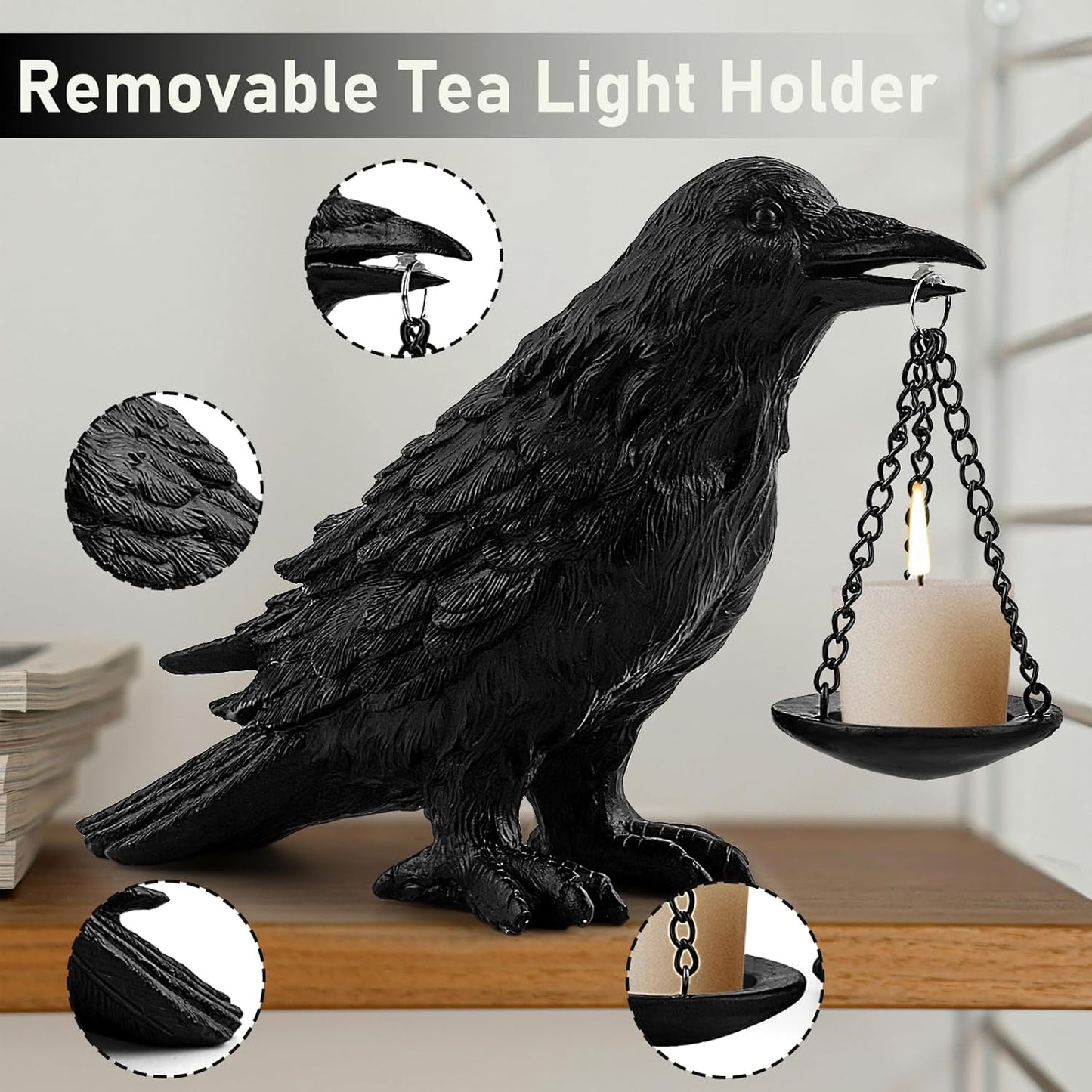 Raven Gothic Home Decor Fake Crow Light Holder Raven Lamp Tealight Candle Holder Resin Raven Statue 4PCS