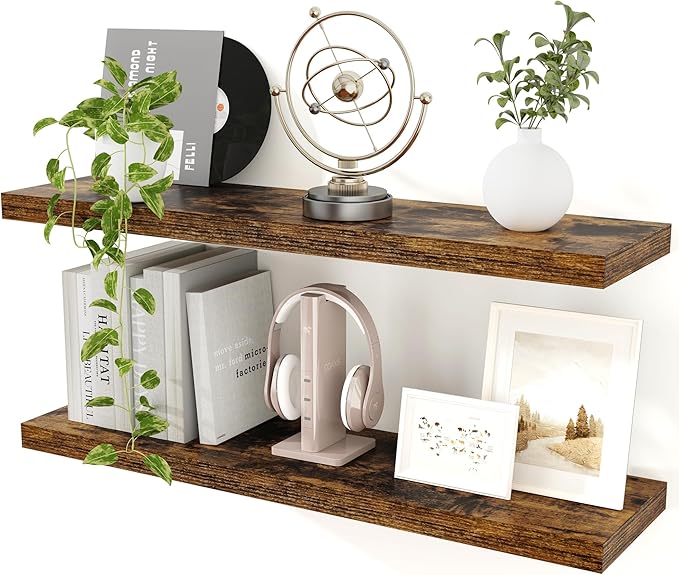 Floating Shelves for Wall, 36 inch Rustic Shelves 9.3in Deep Wooden Shelf, Floating Wall Shelves for Kitchen, Bathroom, Living Room & Bedroom Organizer, 36 x 9.3 x 1.5 in, 2 Packs