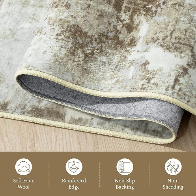 8x10 Area Rugs for Living Room, Washable Large Rug, Brown | Non Slip; Soft Touch; Easy to Clean; Stain-Resistant; High-Power Vacuum Cleaner Friendly; Low Pile; Bedroom; Dining Room