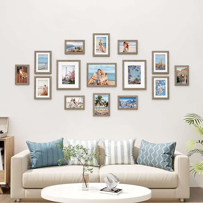 Vittanly 15 Pack Picture Frames Collage Wall Decor for Mounting or Tabletop Display, Gallery Frame Set for Family, Multi Sizes Including 3pcs 8x10, 6pcs 5x7, 6pcs 4x6, Grayish Brown