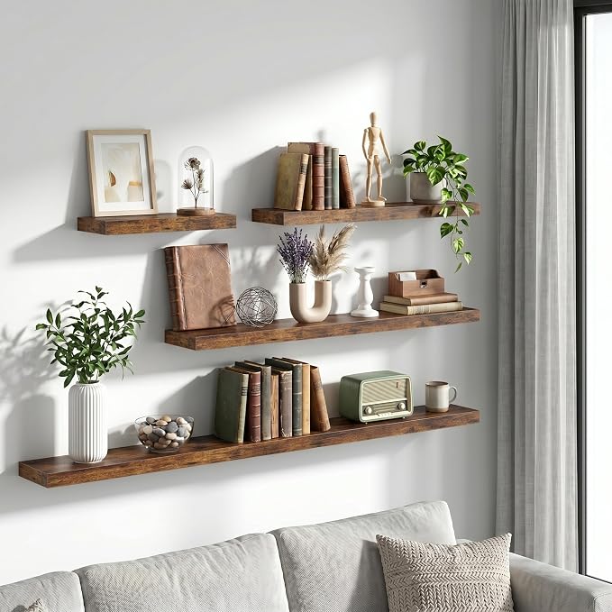 Vivelove 12 Inch Floating Shelves Wall Mounted for Display, 6.5 Deep Duty Shelves with Invisible Brackets for Living Room,Bedroom,Kitchen, Bathroom Storage & Decor,12" Wx6.5 Dx1.4 H - Rustic Brown