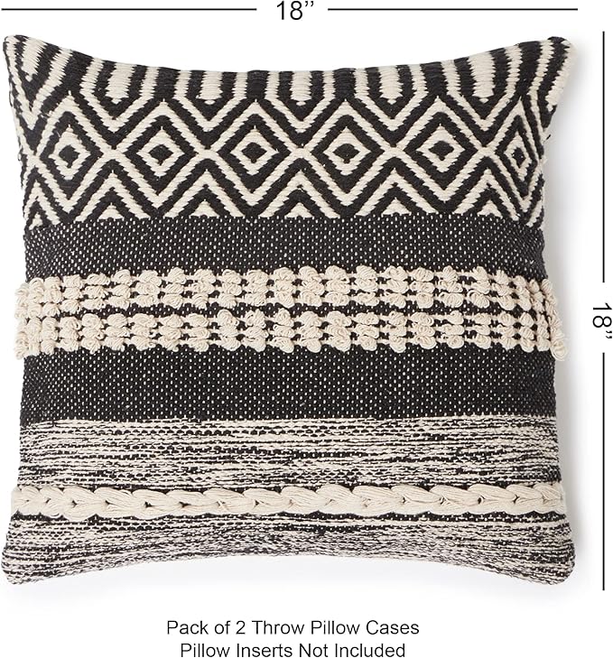 REDEARTH · Handmade Boho Throw Pillow Covers - Bohemian Chic Farmhouse Style - Accent Woven Indoor and Outdoor Pillow Cushion Cases for Couch - Bed - Chair - Sofa - Benches – Set of 2-18"x18" -