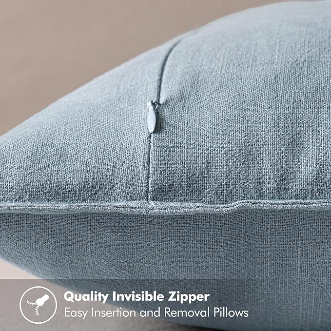 MIULEE Decorative Linen Pillow Covers 18x18 Inch Blue Grey Boho Farmhouse Neutral Couch Throw Pillows for Bed Pack of 2 Accent Coastal Modern Pillowcase Summer Sofa Livingroom Home Decor
