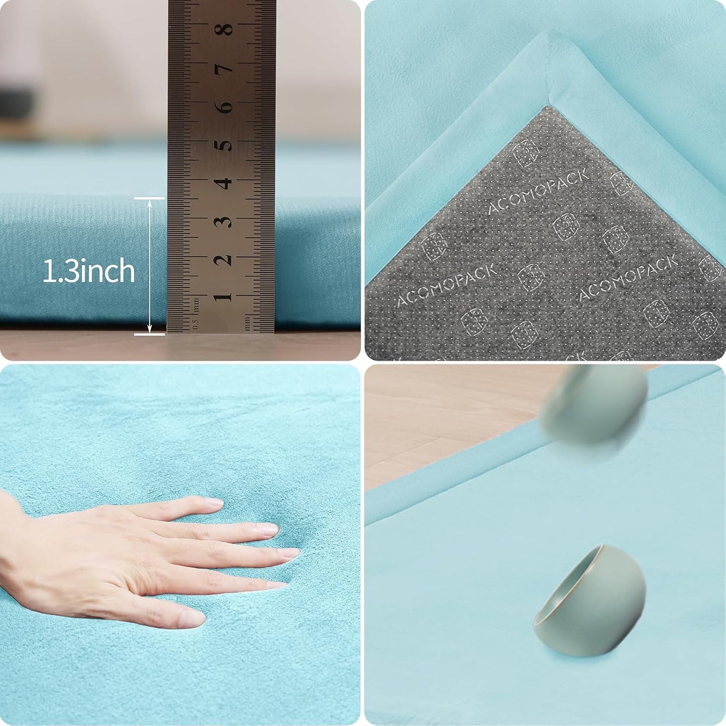 ACOMOPACK Baby Play Mat for Floor 1.3" Thick Memory Foam Play Mat 79"×157 Tummy Time Crawling with Non-Slip Bottom for Living Room,Nursery,Soft Velvet Playpen Mats for Kids,Infants（Light Blue）