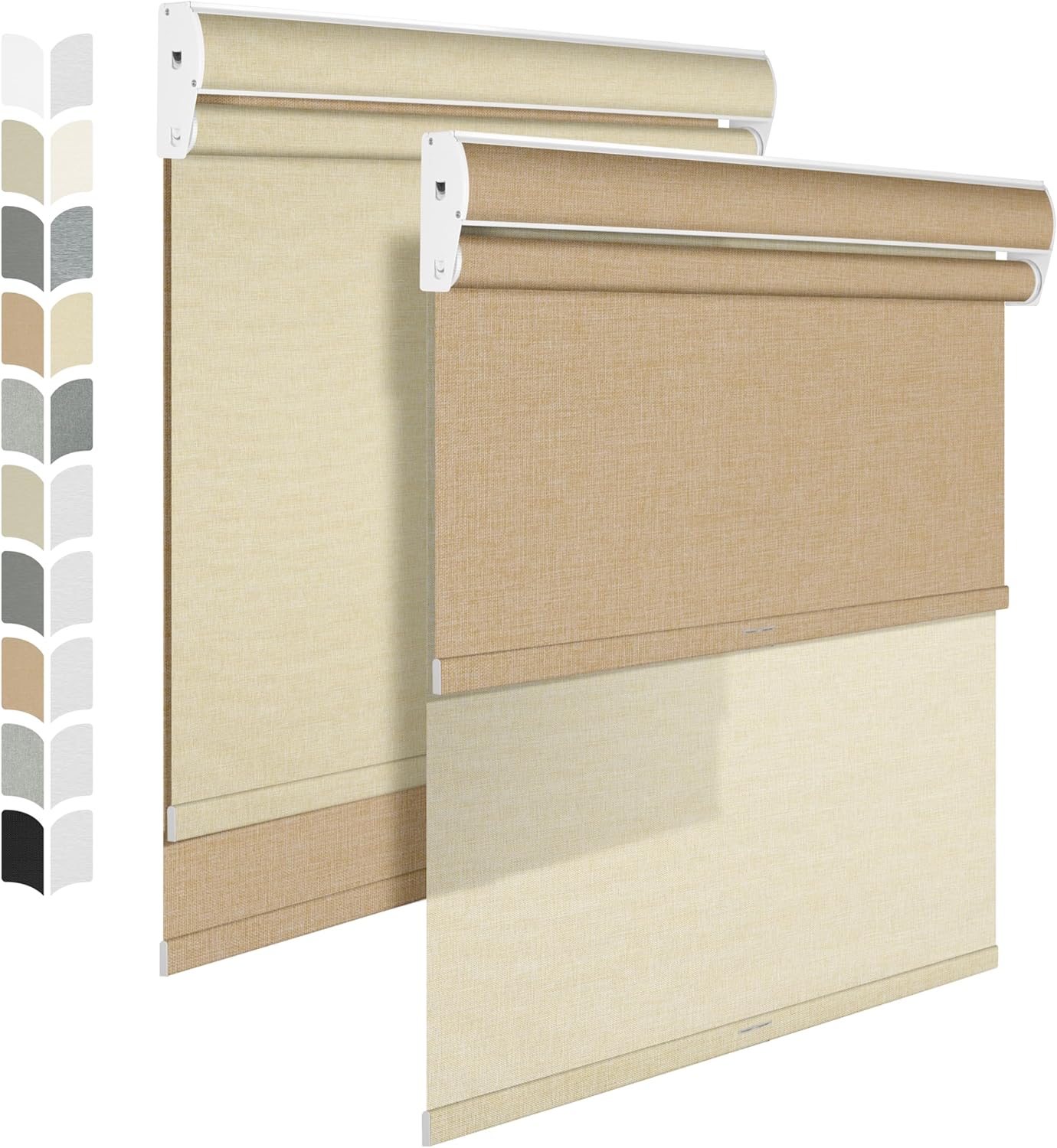 BERISSA Cordless Roller Shades with Cassette Valance, Double Blackout and Light Filtering Shades, Day and Night for Home Office Door. Linen Beige. 35 W x 72" H