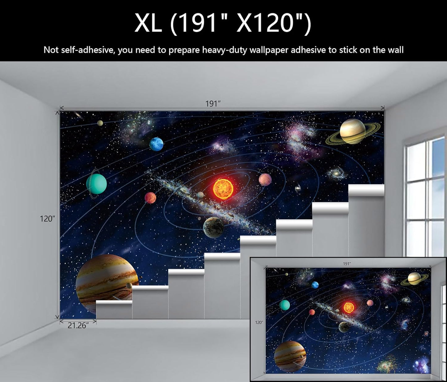 WFBHUA-Galaxy Wallpaper Mural Kids Nursery Wallpaper Cosmic Planets Wall Mural Decoration for Boys Room Playroom(Not Peel and Stick)