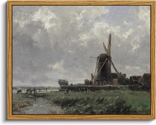VIYYIEA Framed Canvas Wall Art Home Decor French Country Field Wall Decor Nature Wilderness Windmill Art Landscape Wall Pictures Artwork Room Decor for Bathroom Living Room Bedroom Office 8x10in