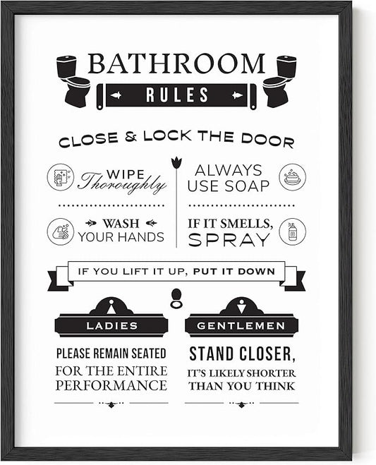 HAUS AND HUES Funny Bathroom Wall Art - Humorous Bathroom Signs, Toilet Art, Funny Restroom Decor, Bathroom Rules Poster (12"x16" Unframed)