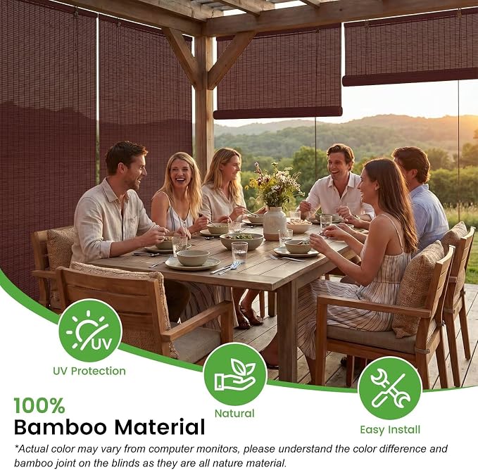 Bamboo Blinds, Easy to Install Bamboo Shades for Indoor Windows, Custom Sizes Roller Shades for Indoor Windows, Roll Up Blinds Indoor Outdoor Patio