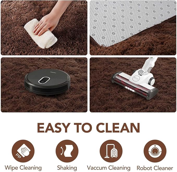 FinRèc 5x8 Dark Brown Rugs for Living Room Bedroom, Fluffy Shaggy Area Rug, Non-Slip Soft Shag Rug for Nursery Kids Room Dorm Room Home Decor, Indoor Plush Floor Carpet