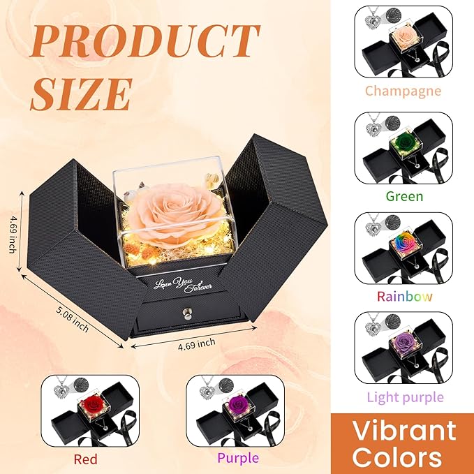 FIACO Gifts for Mom Preserved Real Roses with I Love You Necklace Fresh Forever Flowers Mothers Day Flower Gifts for Women Grandma Anniversary Birthday Gift for Girlfriend Wife Daughter