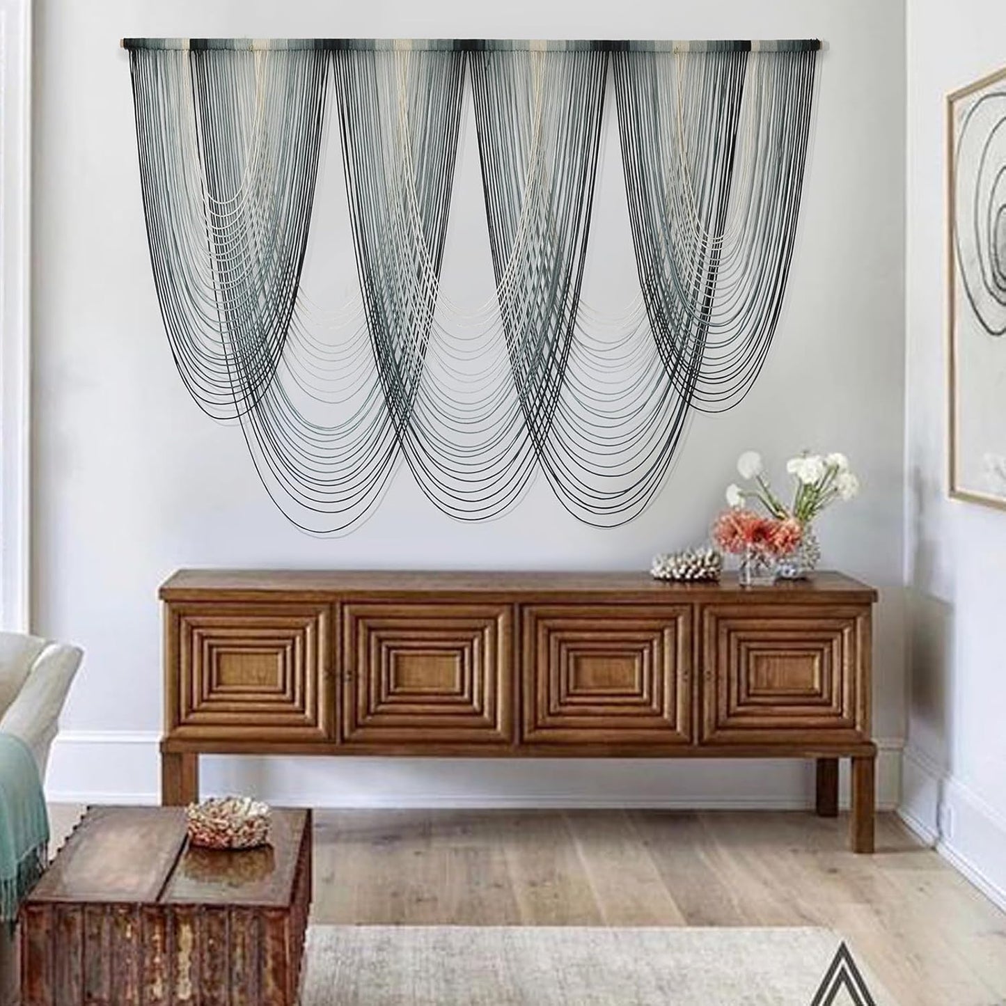 IOWER Large Macrame Wall Hanging Dip-Dyed Macrame Wall Decor Boho Wall Decor Craftsmanship Fiber Art 57" W x 41" L