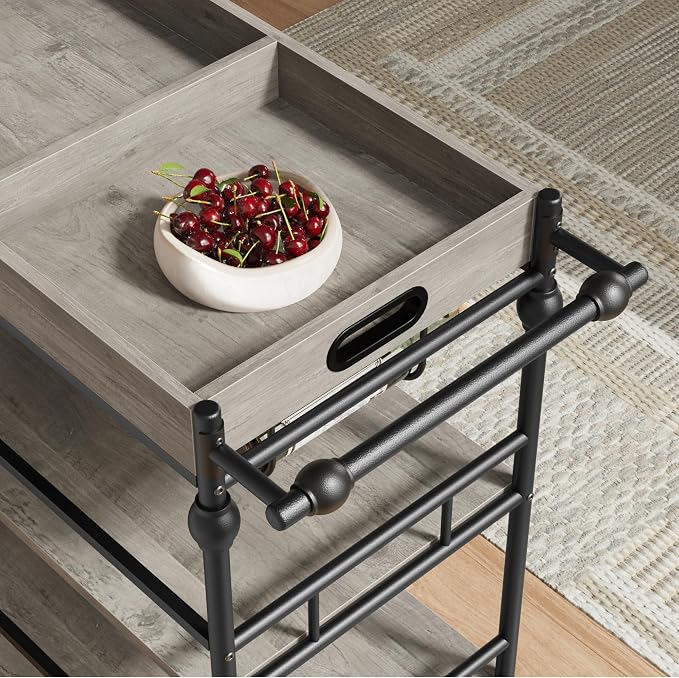 IDEALHOUSE Bar Cart, Bar Carts for the Home, 3 Tier Bar Cart with Wheels, Portable Home Bar & Serving Carts, Rolling Cart with Wine Rack and Removable Tray for Living Room, Kitchen, Dining Room