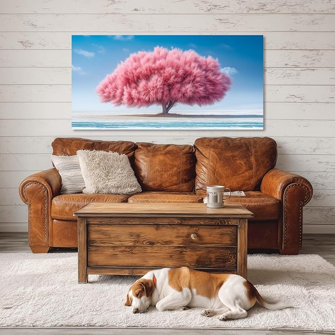 Ggaafet Pink Tree Wall Art for Bedroom Canvas Oil Painting Prints Beautiful Warm Landscape Art Deco Modern Artwork Office Family Dining Room Decor