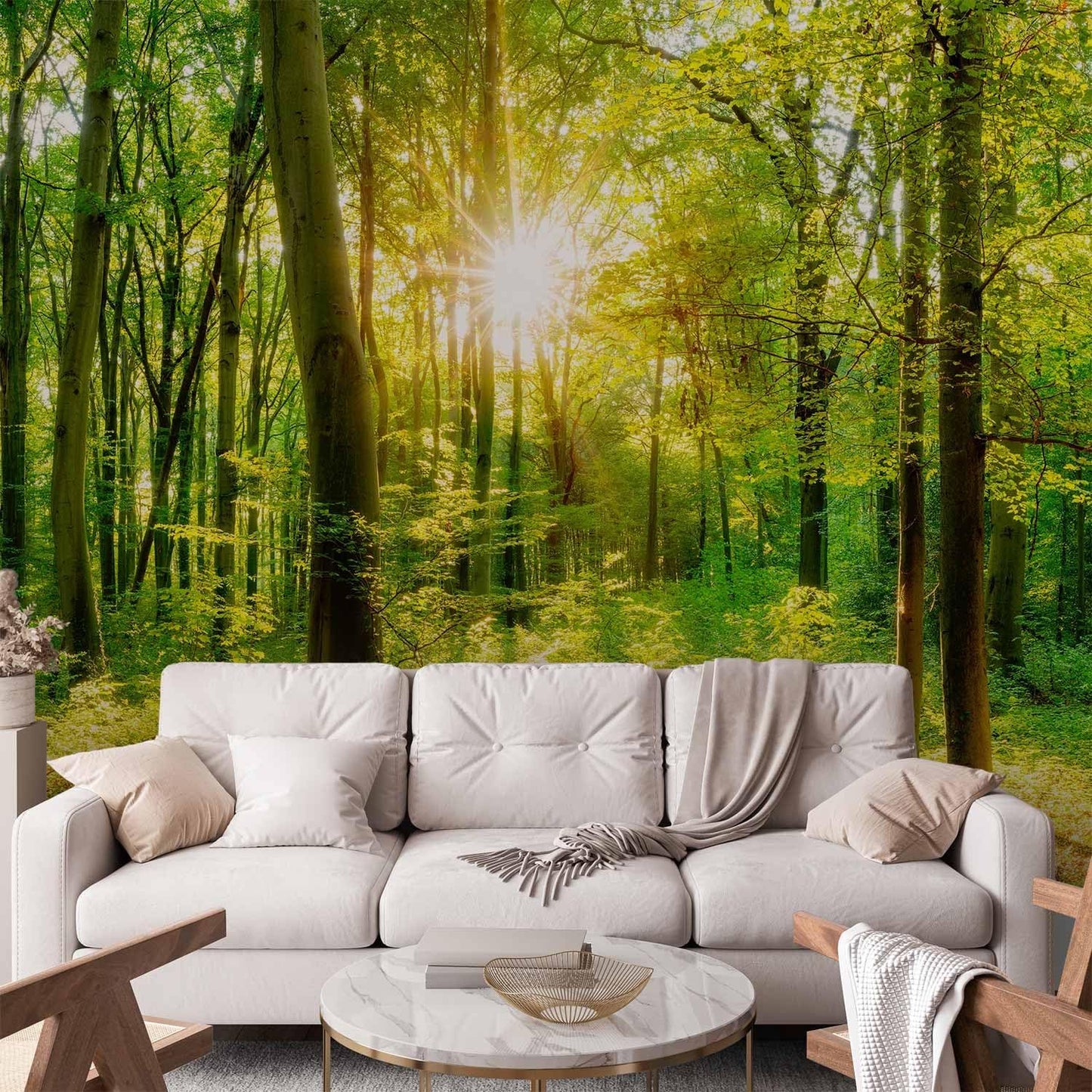 artgeist Wall Mural Forest 216x98 in - XXL Non-Woven Corner Wallpaper Fleece Angle Wall Decor Photo Print Picture Image Design Modern Landscape Nature Green Tree Panorama Sunshine b-B-0383-a-a