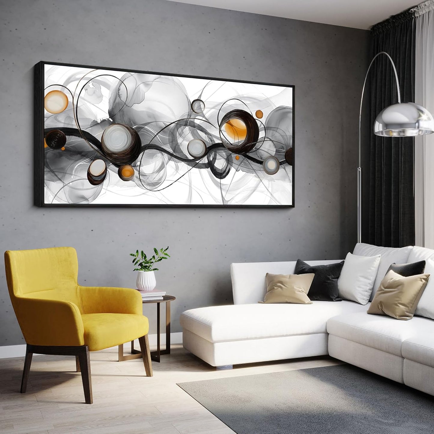 XLSJERST Black Wall Art - Abstract Artwork Minimalist Painting Large Size Frame Wall Art for Living Room Wall Decor Modern Black and White Canvas Picture Boho Gray Wall Art