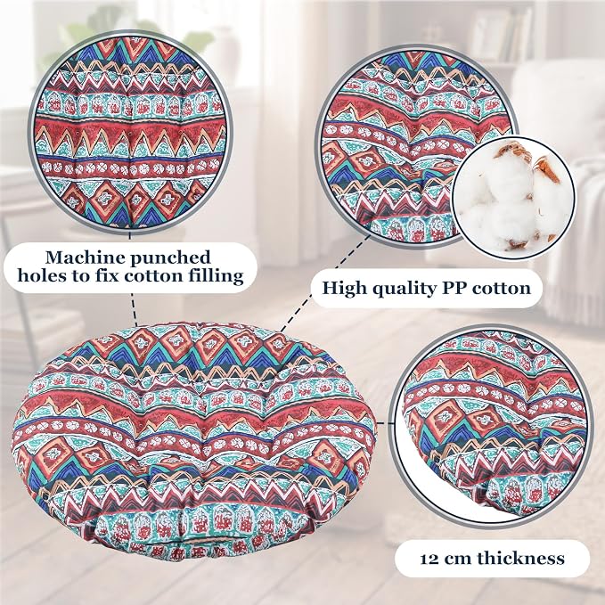 Funnymoom 35" Large Bohemian Floor Cushion Round Meditation Floor Pillow Cushion for Adults Oversized Playroom Pillows Reading Nook Big Pillow for Sitting Yoga Living Room Sofa Balcony