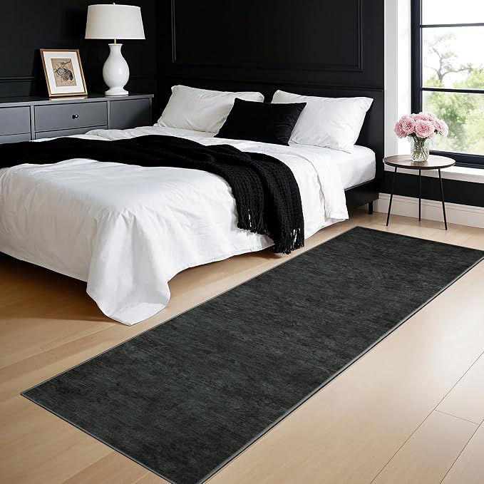 LIANLAM 2x6 Washable Runner Rugs, Black Stainproof Non-Slip for Hallway | Low pile washable runner rug, stain-resistant & non-slip backing, pet & kids friendly for hallway kitchen bedroom(2x6,Black)