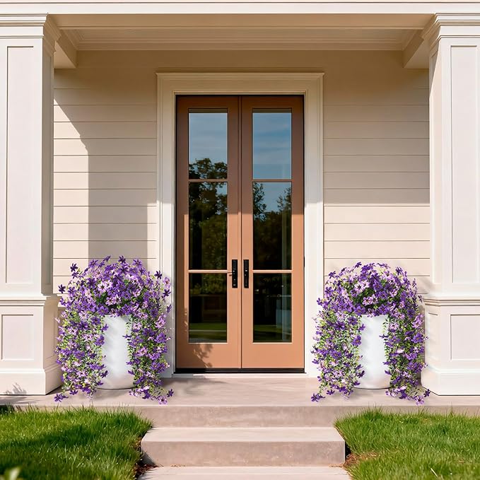 ZFProcess Artificial Hanging Flowers Plants for Outdoor Spring Summer Decoration, 2PCS Faux Silk Daisy UV Resistant Look Real for Outside Home Indoor Planter Porch Garden Yard Decor(Dark Orchid)