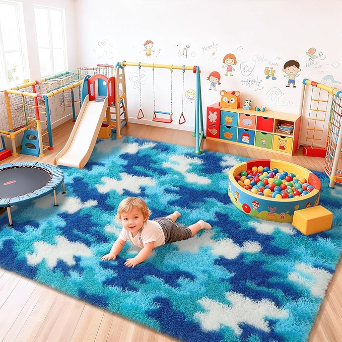 AROGAN Washable 2x6 Runner Rug for Hallway, Long Runner Rugs wtih Soft Memory Foam for Bedroom, Non Slip Backing Carpet, Bedside, Entryway Home, Camouflage Blue and White